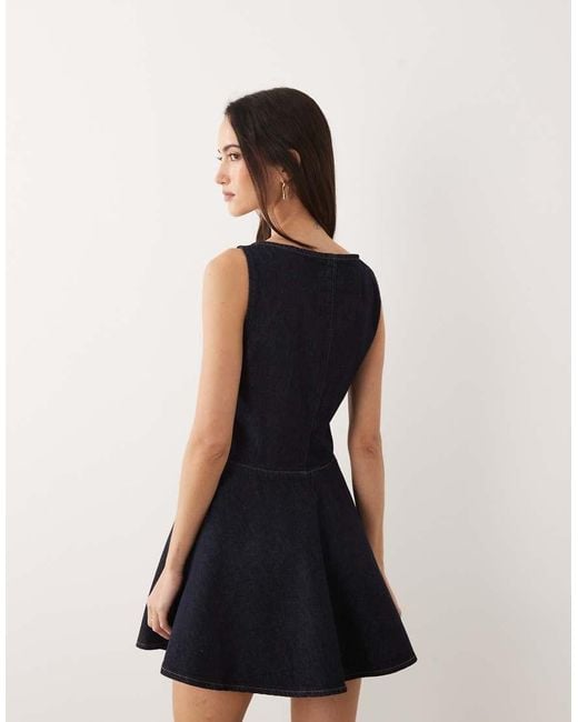 ASOS Blue Denim Slash Neck Flippy Mini Dress