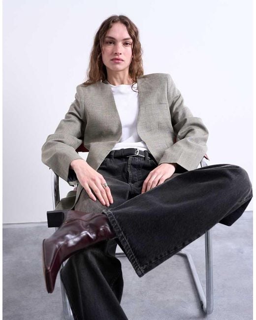 TOPSHOP Gray Collarless Throw On Blazer