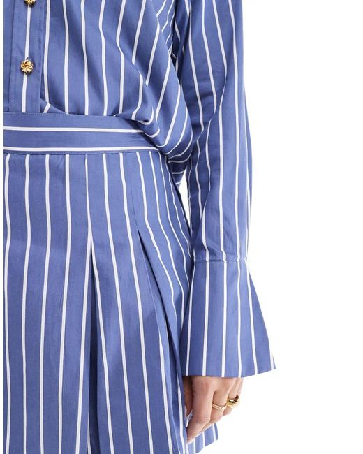 French Connection Blue Alexis Cotton Stripe Pleated Mini Skirt