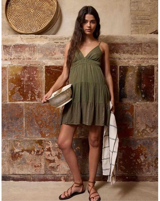 Stradivarius Green Short Dress With Open Back