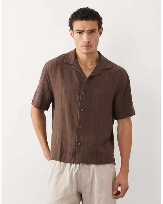 Abercrombie & Fitch Brown Short Sleeve Linen Blend Shirt for men