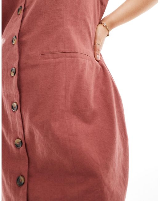 ASOS Red Asos Design Curve Mini Button Through Linen Waistcoat Dress