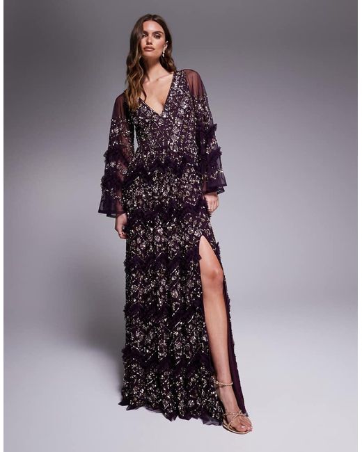 Maya Purple Fully Embellished Maxi Dress