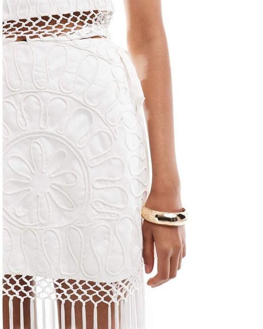 ASOS White Co-Ord Skirt With Cornelli And Fringe Detail