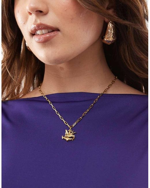 Ed Hardy Purple Swallow And Anchor Chunky Chain Necklace