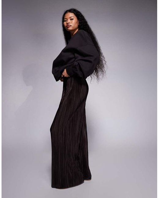 River Island Black Plisse Wide Leg Trousers