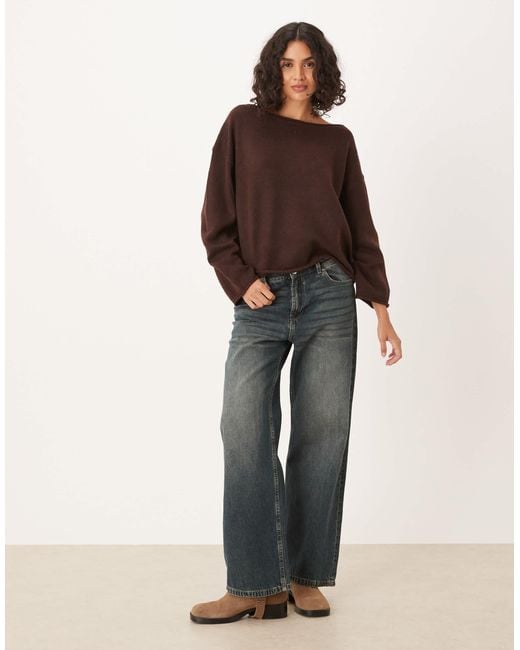 ASOS Brown Slouchy Off The Shoulder Sweater