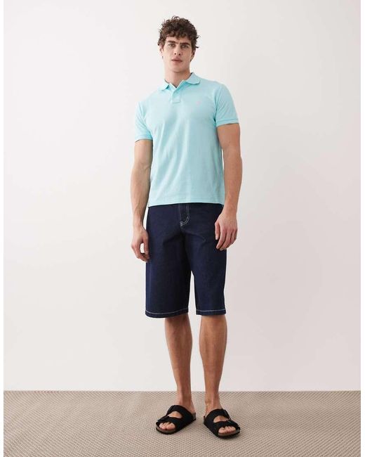 Polo Ralph Lauren Blue Icon Logo Custom Slim Fit Pique Polo for men