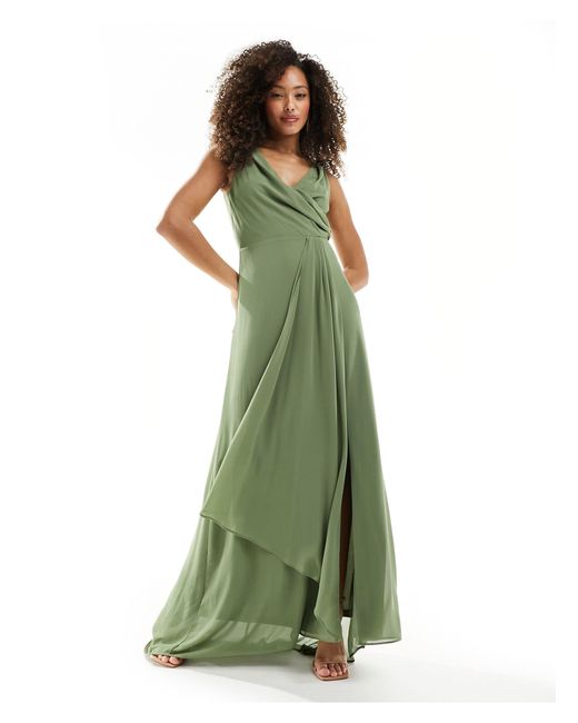 TFNC London Green Bridesmaid Chiffon Maxi Dress With Split Front