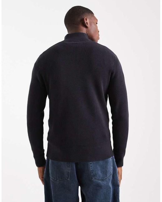 Only & Sons Black Ribbed Half Zip Jumper for men