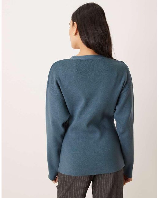 Cárdigan Estructurado Con Cuello De Pico Y Detalle De Botones De ASOS de color Blue