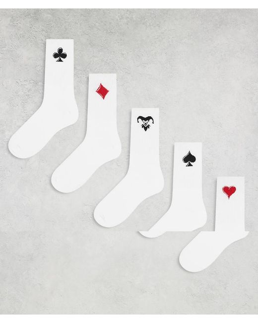 Jack & Jones Gray 5 Pack Cards Print Socks for men