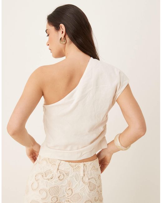 Mango Natural One Shoulder Cinched Waist Top