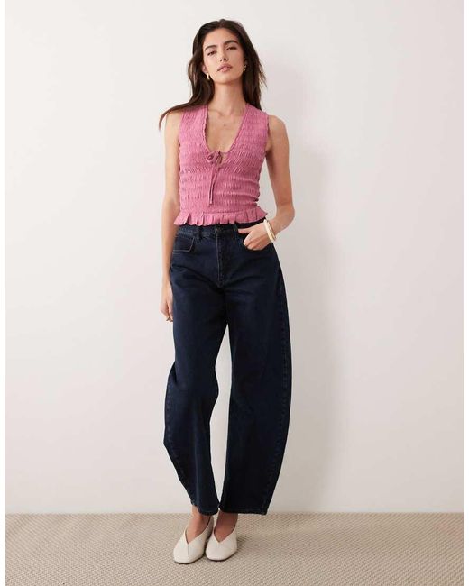 Abercrombie & Fitch Pink Ruched V Neck Top