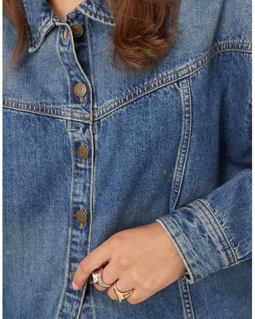 Camicia Giacca Di Jeans Medio Con Cuciture di JJXX in Blue