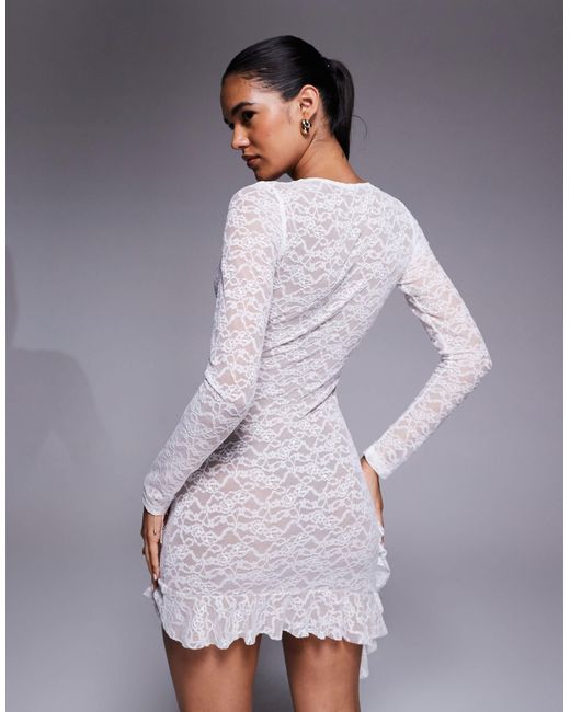Clarisse - robe courte en dentelle à décolleté plongeant avec volants et liens à nouer I.AM.GIA en coloris Gray