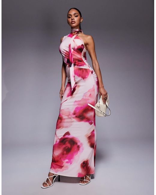 chinese dress ladies ASOS DESIGN Satin High Drape Neck Maxi With Long Sleeves In Navy