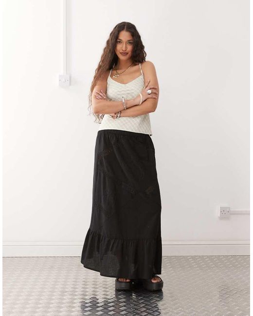 Collusion White Western Broidery Maxi Skirt