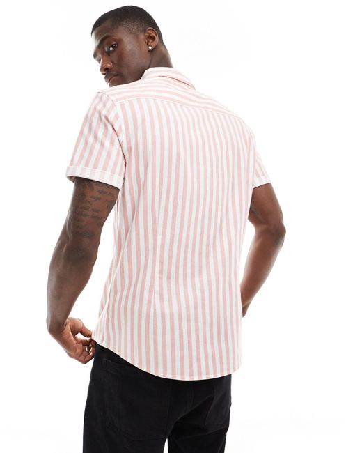 ASOS Pink Stretch Slim Oxford Stripe Shirt for men