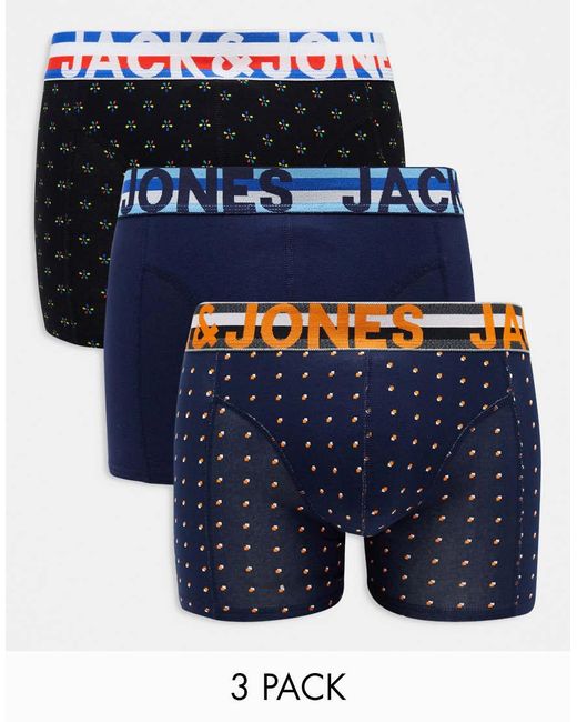 Jack & Jones Blue 3 Pack Printed Trunks for men