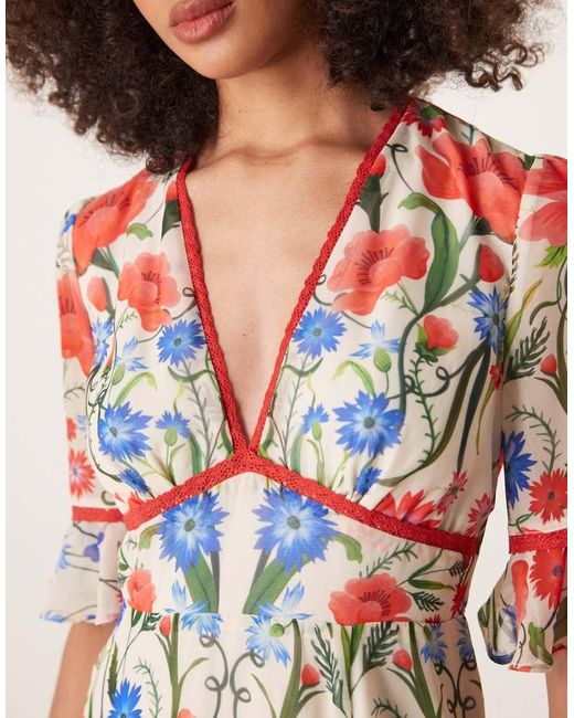 Hope & Ivy Multicolor Frill Sleeve Thigh Split Open Back Maxi Dress