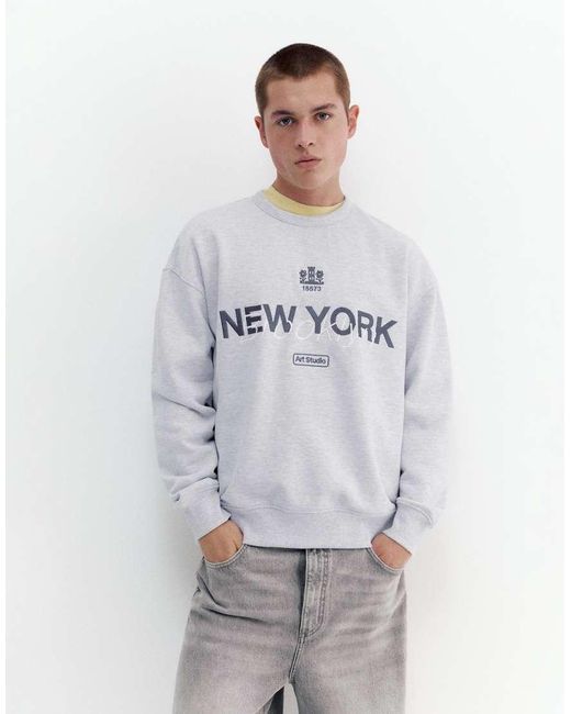Pull&Bear White New York Sweatshirt for men