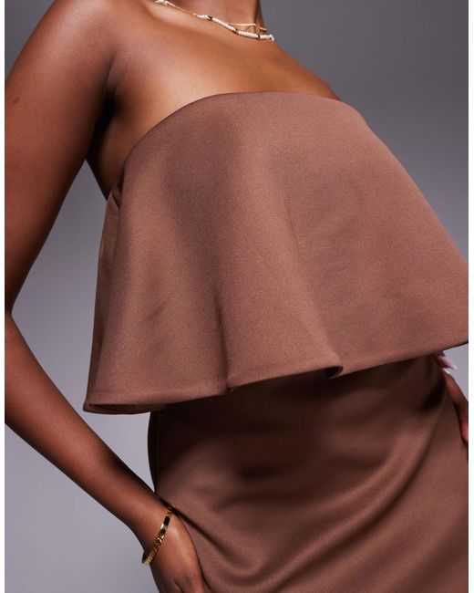 Robe bustier mi-longue en imitation néoprène à basques - chocolat ASOS en coloris Brown
