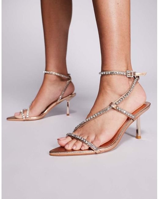 SIMMI Pink Thesus Rose Mirror Diamante Heeled Sandals