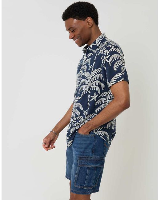 Threadbare Blue Regular Fit Denim Cargo Shorts for men