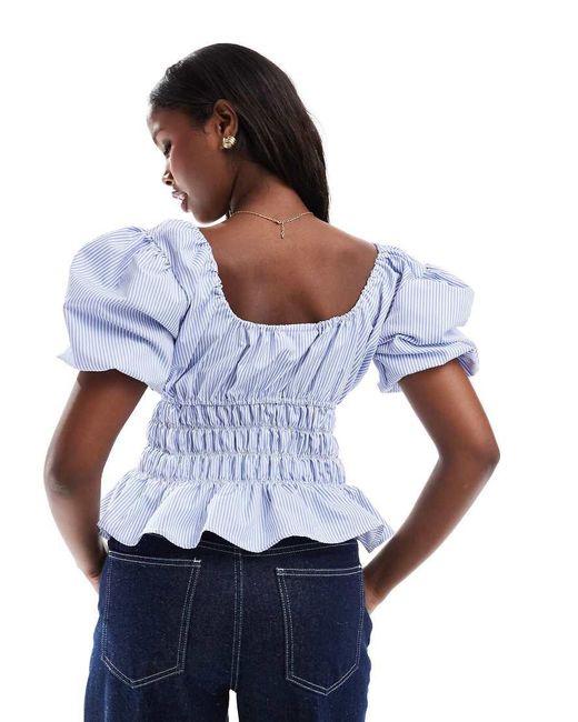 Daisy Street Shirred Off Shoulder Puff Sleeve Top in White | Lyst UK