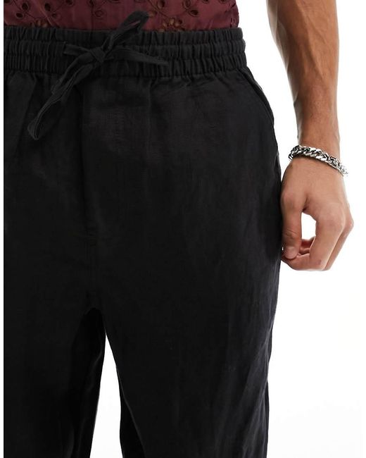 Cotton On Black Relaxed Straight Leg Linen Pants for men