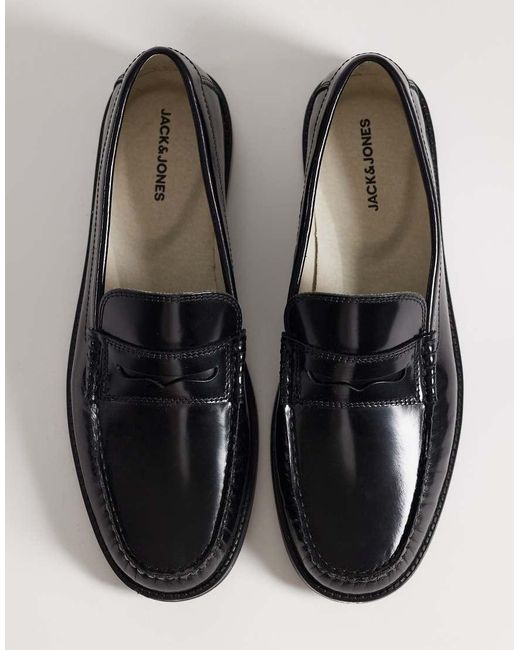 Jack & Jones Black Leather Penny Loafer for men