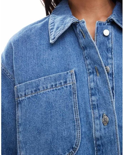 ONLY Blue Boxy Cropped Denim Shirt