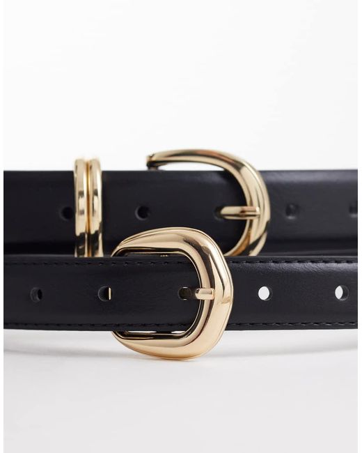 Pieces White 2-pack Gold Buckle Belts