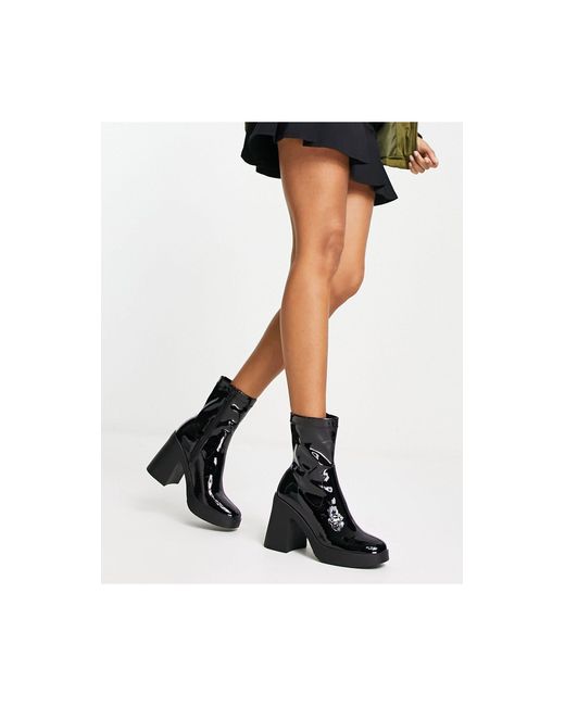 New Look Stretch Sock Boots Van Lakleer in het Zwart | Lyst NL