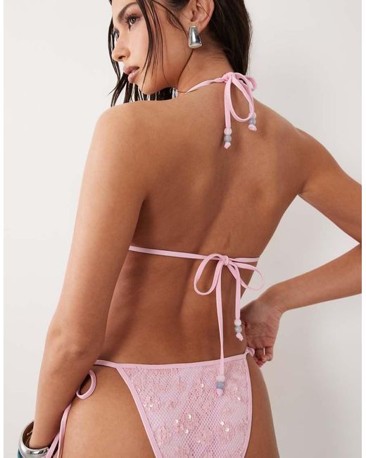 South Beach Brown Sequin Triangle Bikini Top With Shell Applique