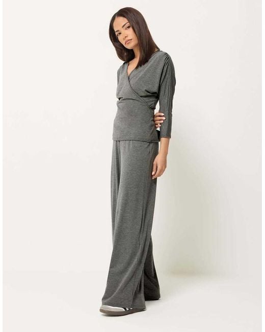 PixieGirl Gray Petite Wrap Top