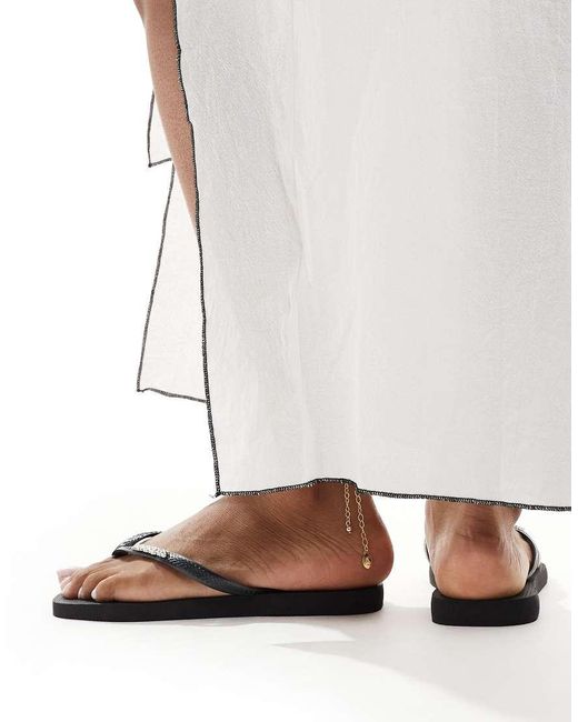 Havaianas White Metallic Logo Square Toe Flip Flops