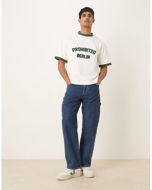 Prohibited White Contrast T-Shirt for men