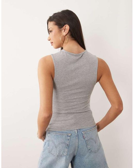 ASOS Gray Sleeveless Deep V Top With Cut Out Detail