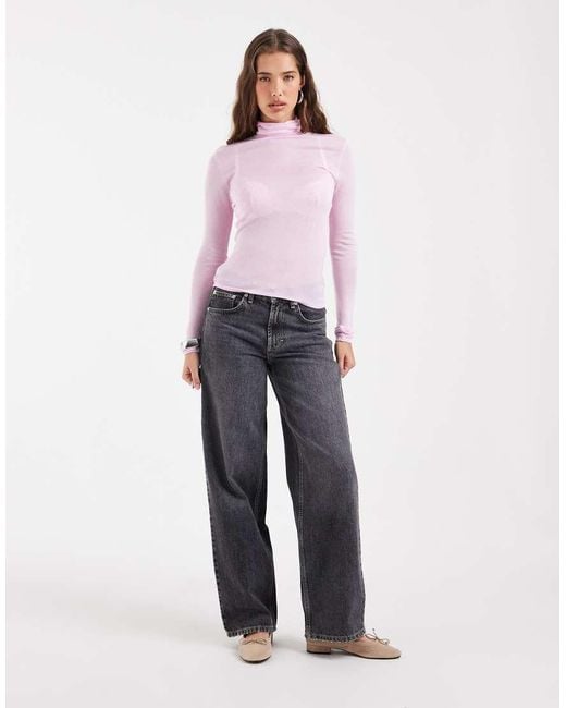 ASOS Pink Sheer Second Skin Roll Neck Top