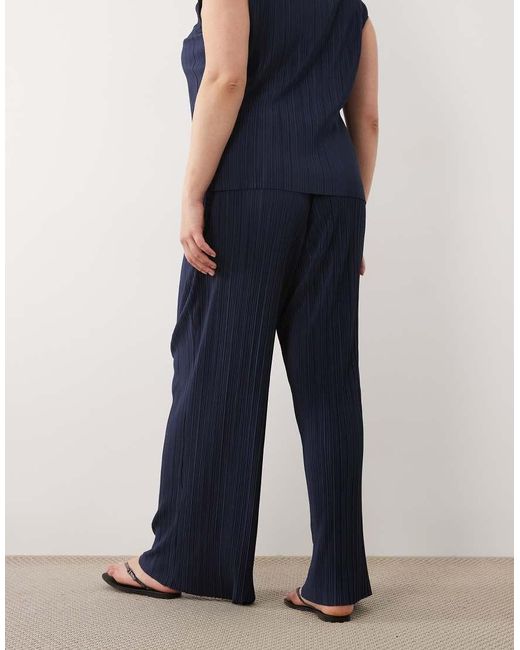 Vila Curve Blue Plisse Wide Leg Trouser Co-ord