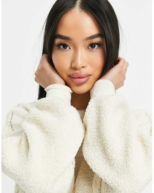 Pieces White Contrast Stitch Teddy Sweatshirt