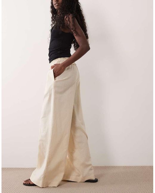 ASOS Natural Shirred Waist Linen Blend Pull On Trousers