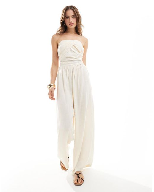 ASOS White Ruched Bandeau Jumpsuit