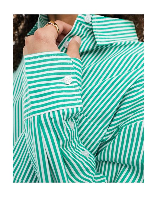 French Connection Green Alissa Striped Cropped Shirt
