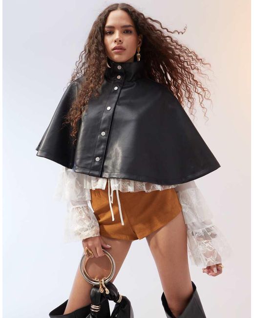 ASOS Black Leather Look Cape Jacket