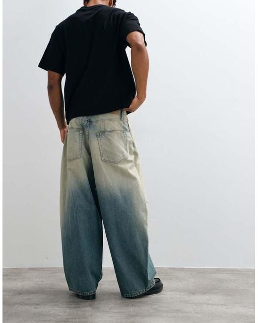 Weekday Blue Wide Leg baggy Jeans With Drop Crotch And Distressed Detail for men