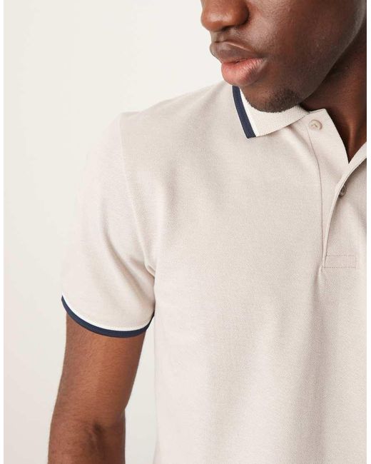 SELECTED Natural Tipped Polo Shirt for men