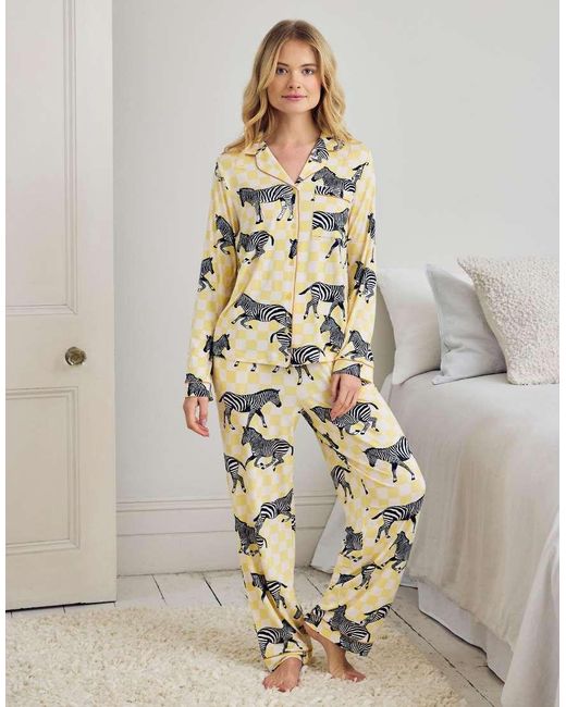 Chelsea Peers Metallic Zebra Checkerboard Print Long Pyjama Set